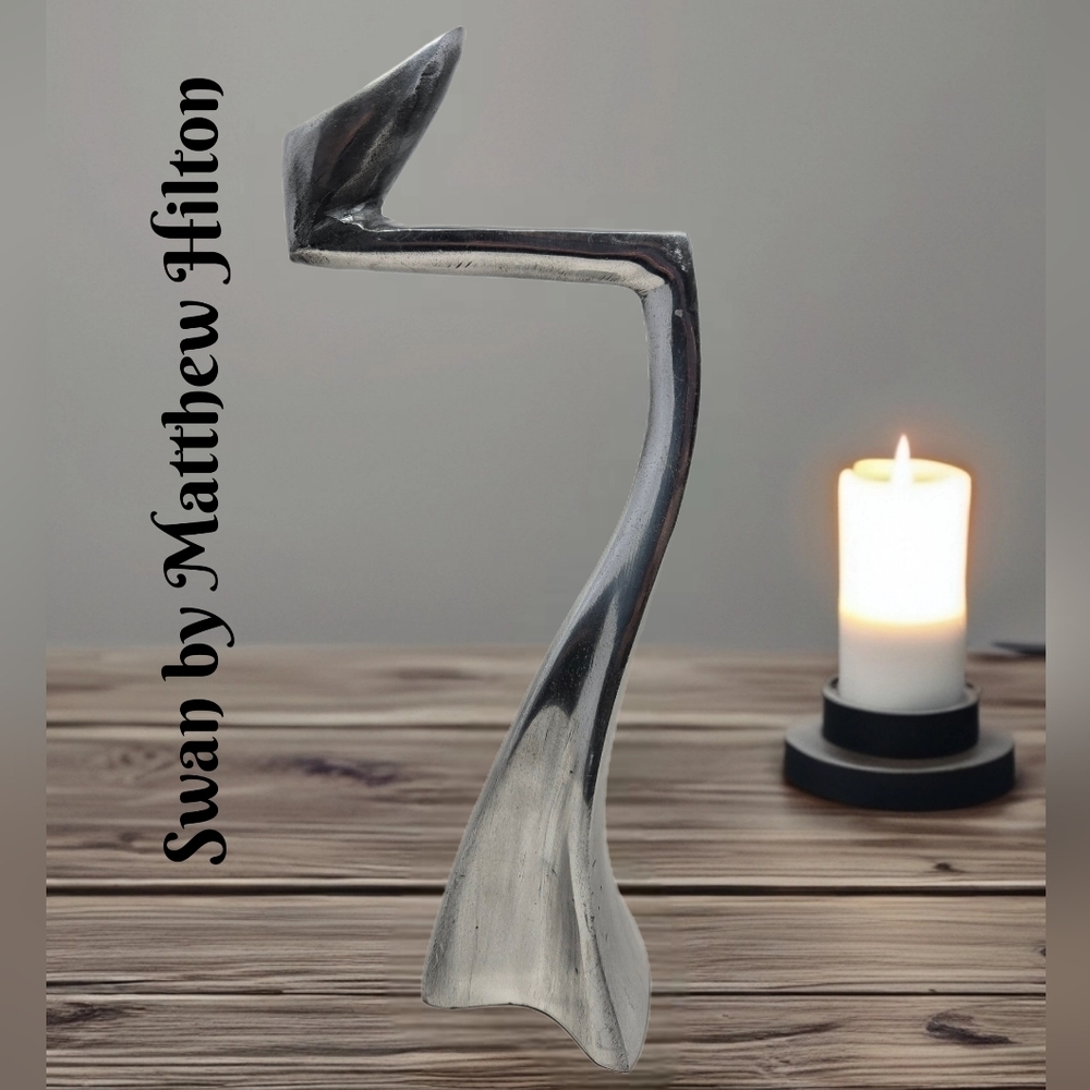 Vintage Matthew Hilton Cast Silver Tone Aluminum Postmodern Candlestick Holder